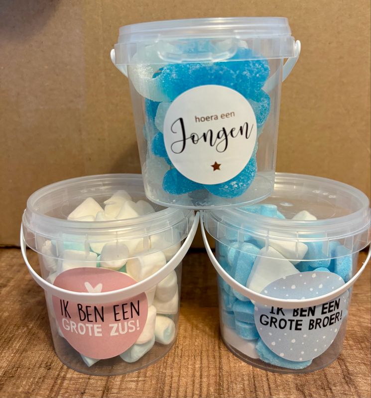 Traktatie Geboorte Emmertje Thema Jongen Grote Broer Zus Ongevuld of Gevuld