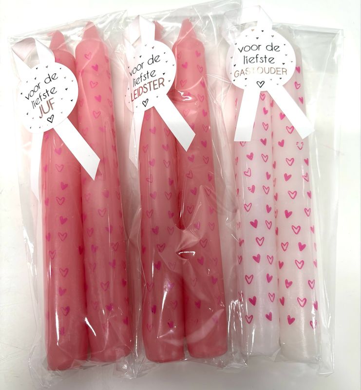 Kaarsensetje Hartjes Roze Wit Juf Leidster Gastouder Kaarsensetje Hartjes Roze Wit Juf Leidster Gastouder