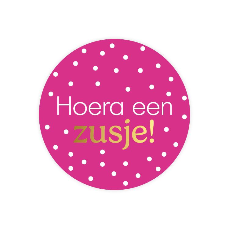 KP® Stickers D40mm - Hoera een zusje + stippen 10 Stks