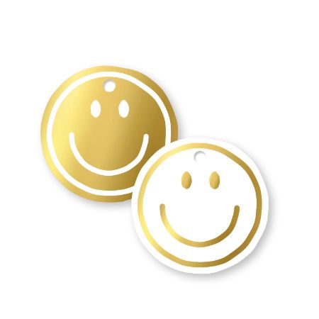 KP® Cadeaulabel - Smiley Wit/Goud dubbelzijdig - D55mm