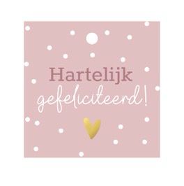 KP® Cadeaulabel - Hartelijk gefeliciteerd + hart - 60x60mm