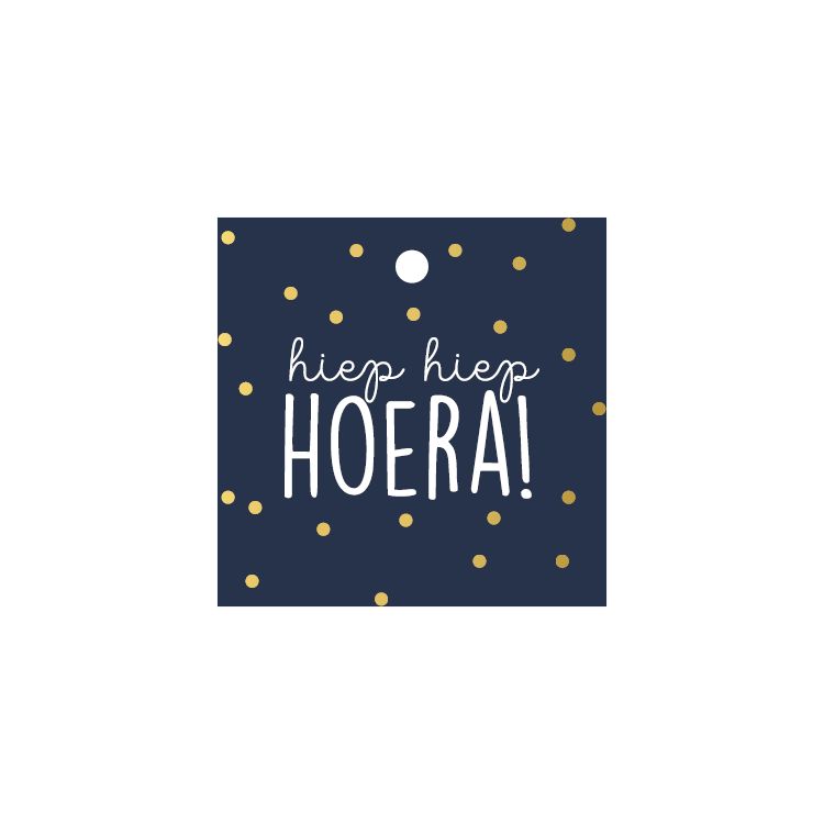 KP® Cadeaulabel - Hiep hiep Hoera Donkerblauw - 60x60mm