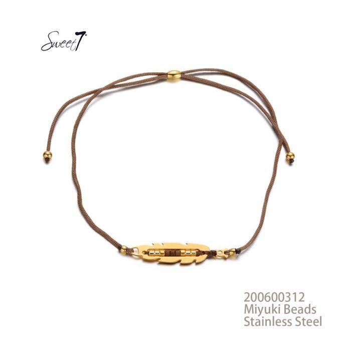 Sweet 7 Armbandje Veer Tussenstuk Bruin Verstbaar Miyuki Beads Stainless Steel Sweet 7 Armbandje Veer Tussenstuk Bruin Verstbaar Miyuki Beads Stainless Steel