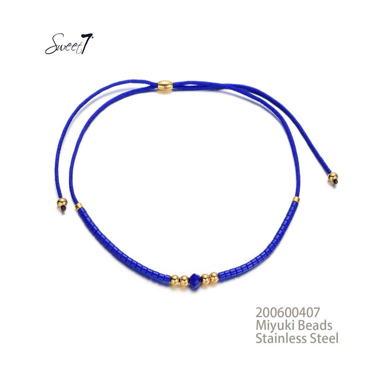 Sweet 7 Armbandje Blauw Verstbaar Miyuki Beads Stainless Steel