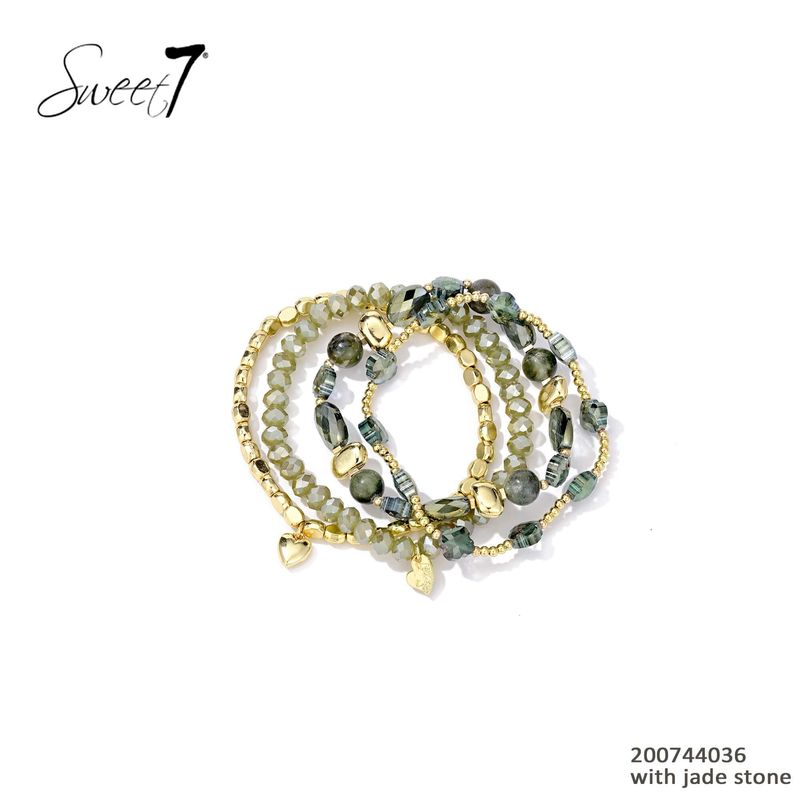 Sweet 7 Set Armbandjes Groen Goud Met Jade Steen Sweet 7 Set Armbandjes Groen Goud Met Jade Steen