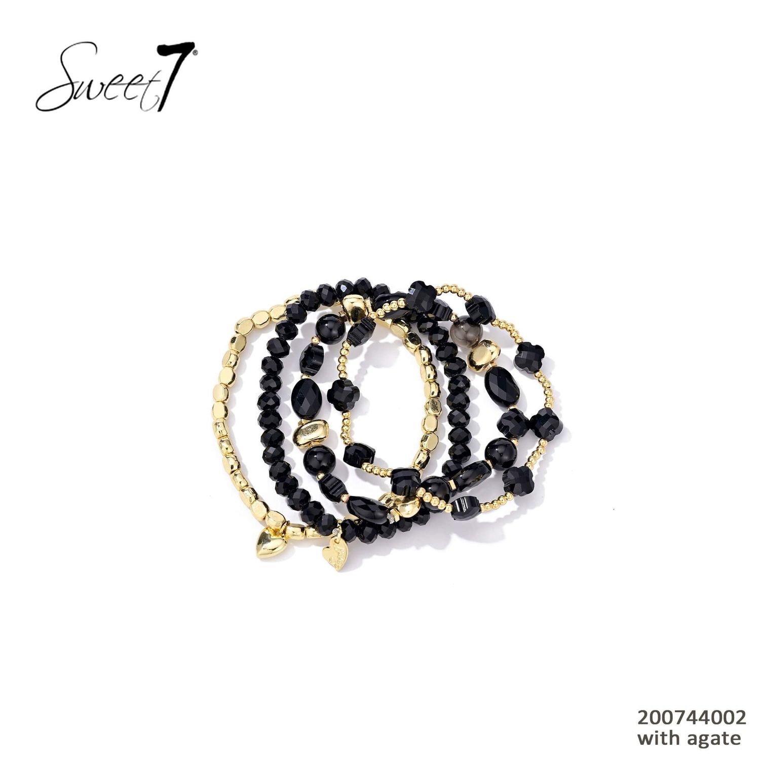 Sweet 7 Set Armbandjes Zwart Goud Met Agaat Sweet 7 Set Armbandjes Zwart Goud Met Agaat