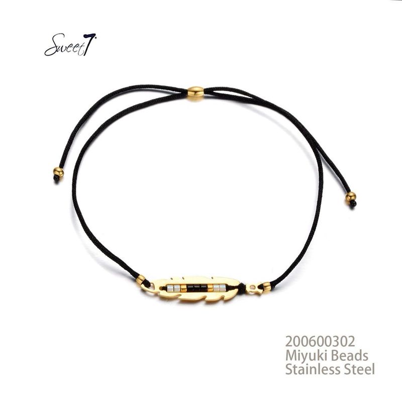 Sweet 7 Armbandje Veer Tussenstuk Zwart Verstbaar Miyuki Beads Stainless Steel Sweet 7 Armbandje Veer Tussenstuk Zwart Verstbaar Miyuki Beads Stainless Steel