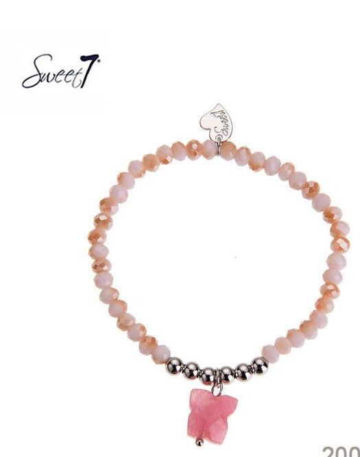 Sweet 7 Armband Elastisch Vlinder Roze Kids