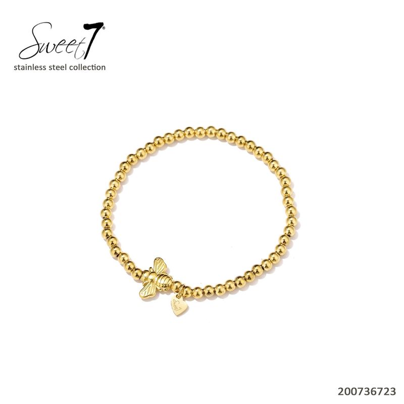 Sweet 7 Armbandje Goud Bij Elastiek Stainless Steel Sweet 7 Armbandje Goud Bij Elastiek Stainless Steel