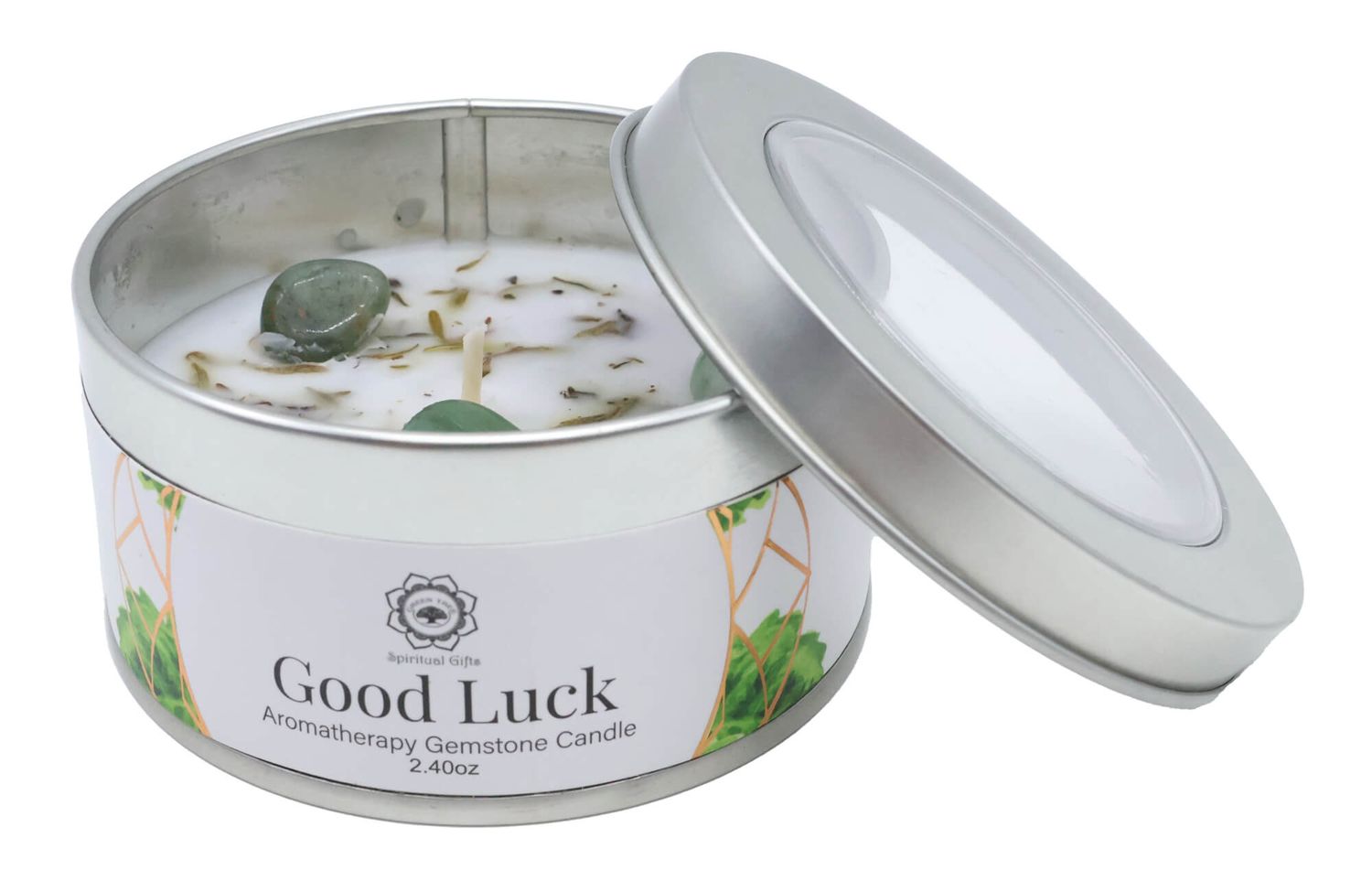 Green Tree Kaars In Blikje 'Good Luck' Groene Aventurijn + Patchoeli 70g Green Tree Kaars In Blikje 'Good Luck' Groene Aventurijn + Patchoeli 70g