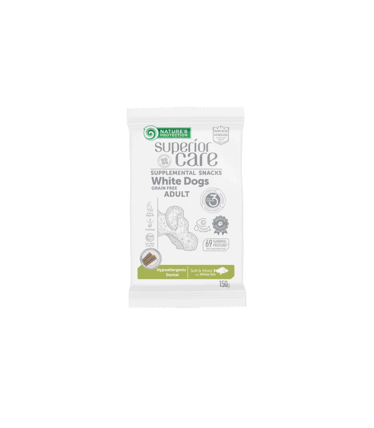 Nature&#39;s Protection Superior Care Cane Snack White Dogs Hypoallergenic Adult Dental Pesce Bianco 150 Gr