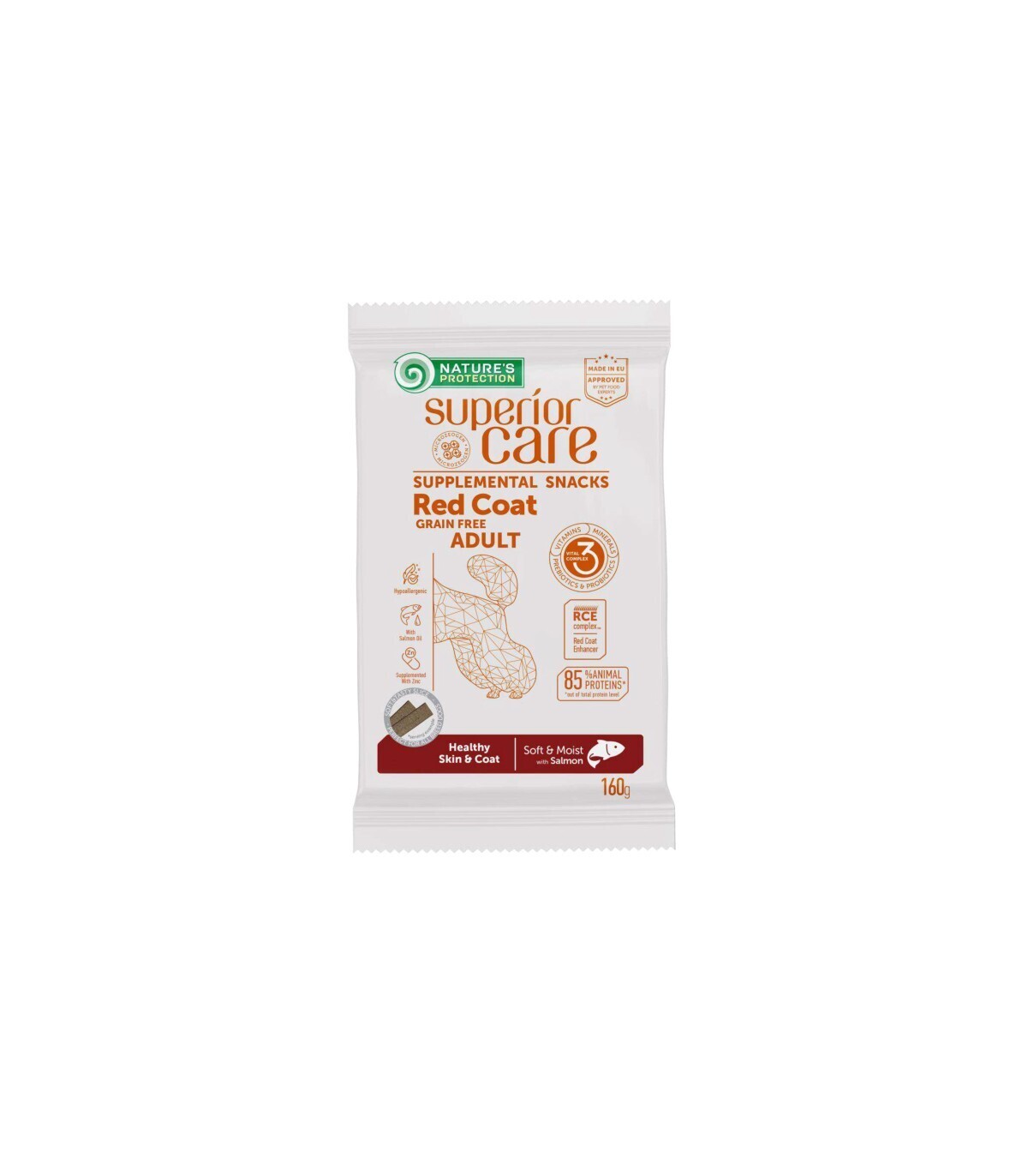 Nature&#39;s Protection Superior Care Cane Snack Red Coat Healthy Skin &amp; Coat Salmone 160 Gr
