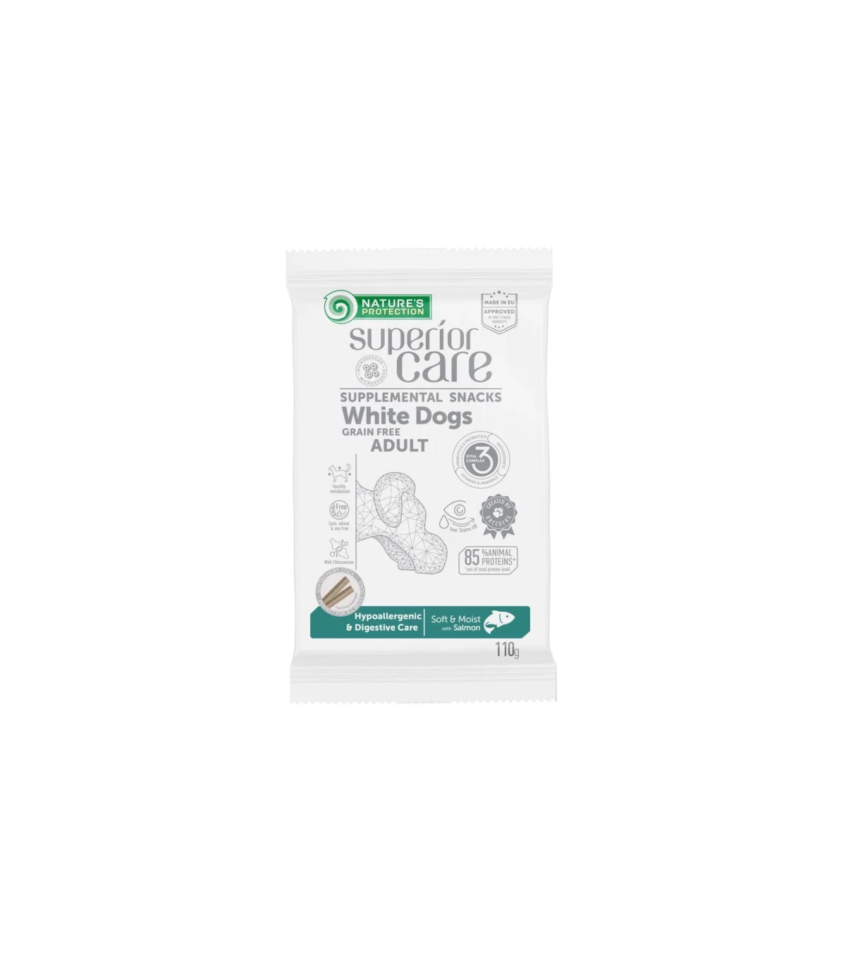 Nature&#39;s Protection Superior Care Cane Snack White Dogs Hypoallergenic &amp; Digestive Care Salmone 110 Gr