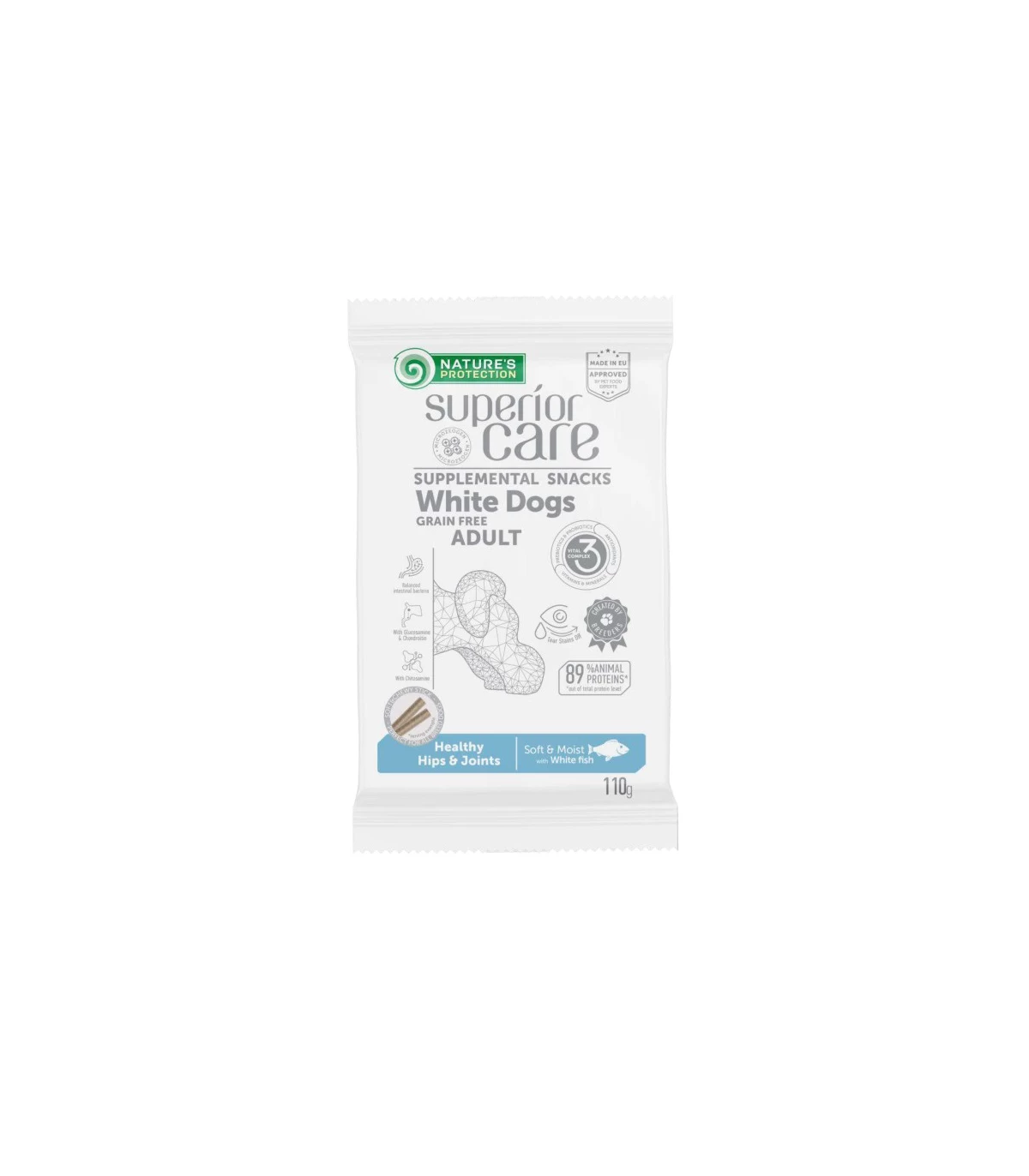 Nature&#39;s Protection Superior Care Cane Snack White Dogs Healthy Hips &amp; Joints Pesce Bianco 110 Gr