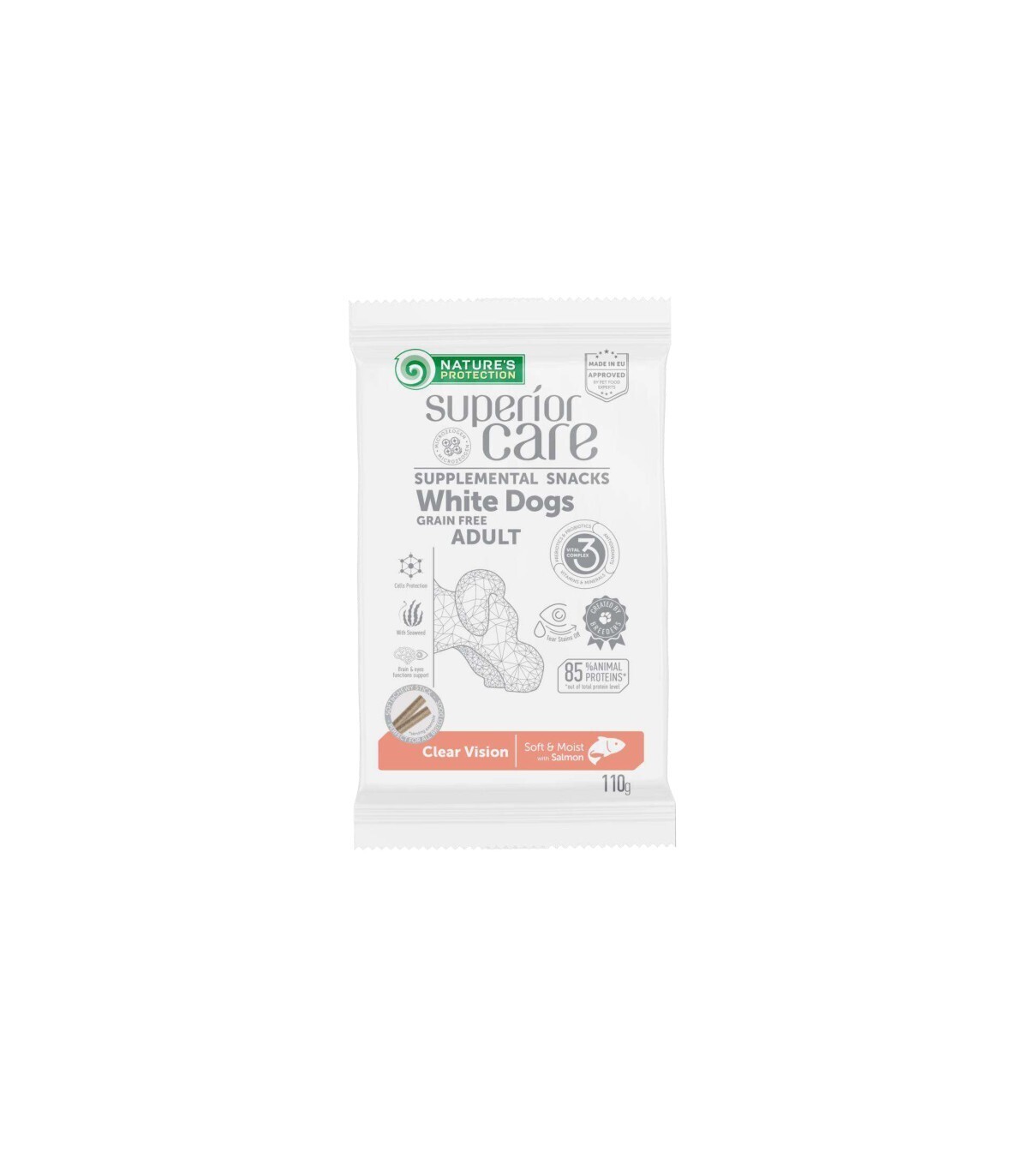 Nature&#39;s Protection Superior Care Cane Snack White Dogs Clear Vision Salmone 110 Gr