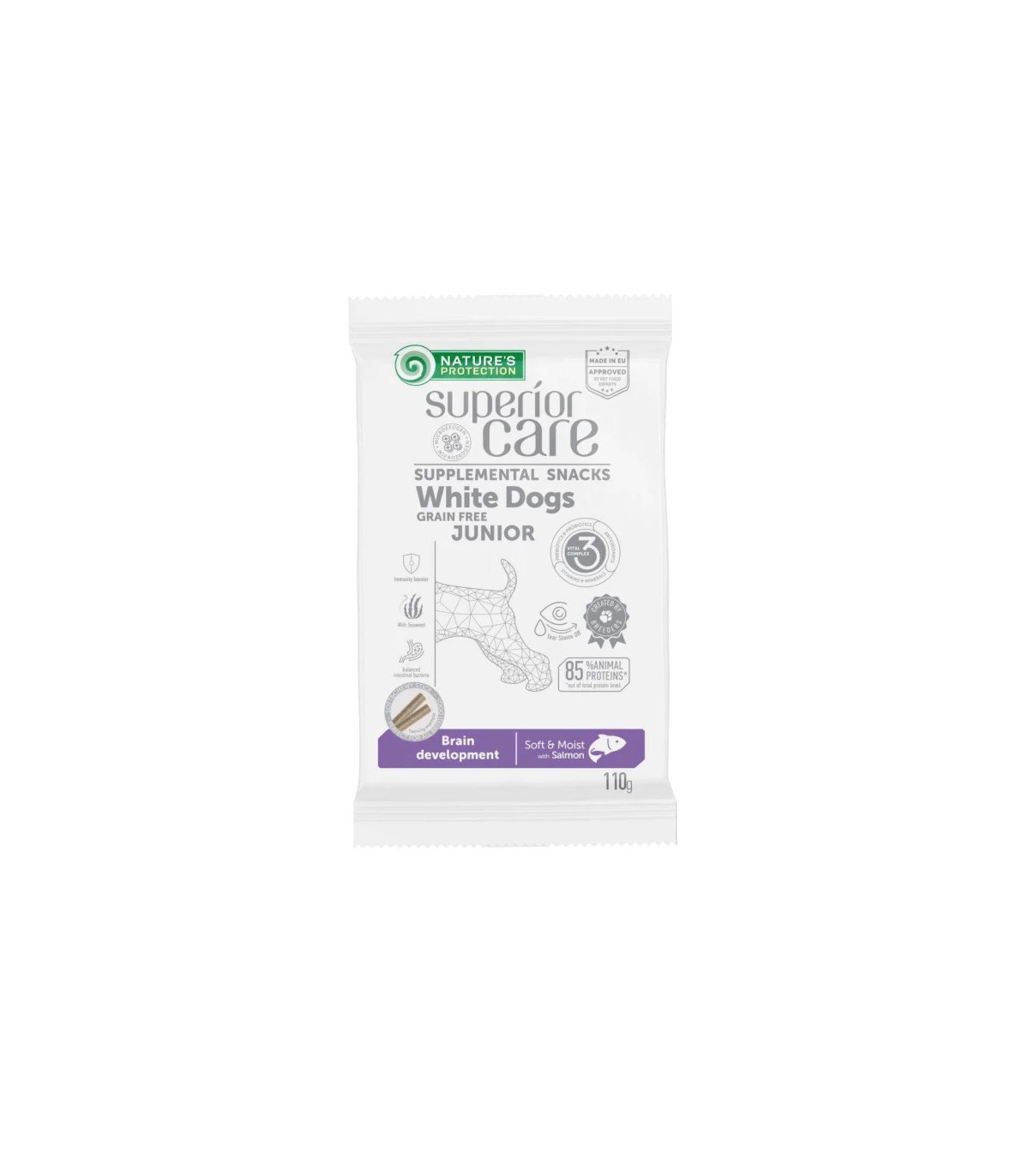 Nature&#39;s Protection Superior Care Cane Snack White Dogs Junior Brain Development Salmone 110 Gr