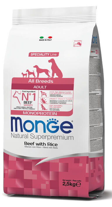 Monge Natural super premium All Breeds Adult Monoprotein Manzo con Riso 2.5kg Adulto