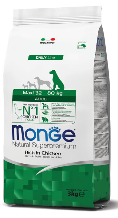 Monge natural super premium - Maxi Adult Ricco di Pollo 12kg per cani da 32 a 80kg