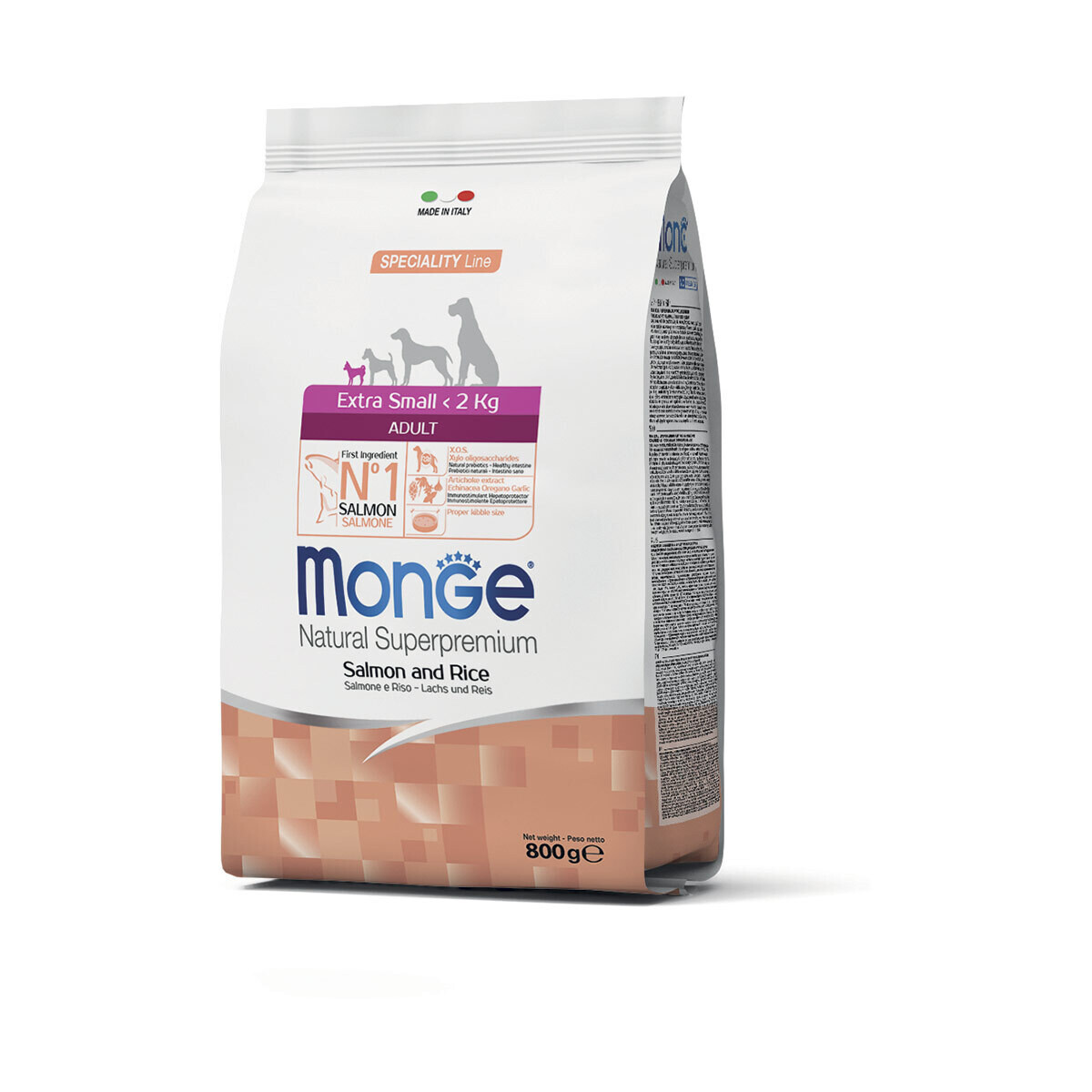 Monge Natural super premium extra small adult  salmone e riso 800gr