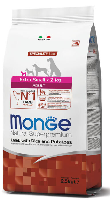 Monge Natural super premium Extra Small Adult Agnello con Riso e Patate 800gr