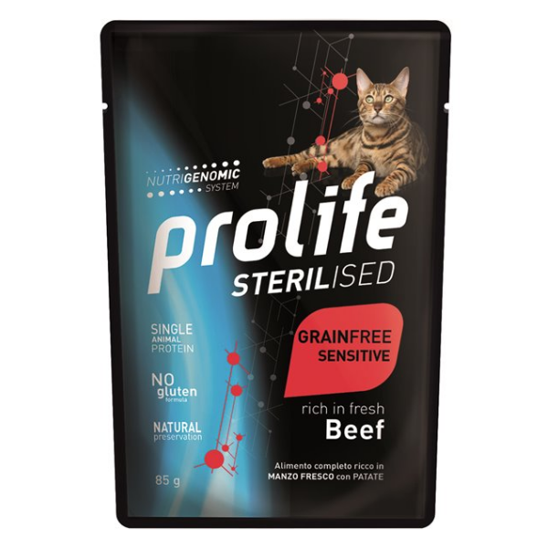 Prolife Cat Sterilised Bustine 85 gr Manzo grainfree