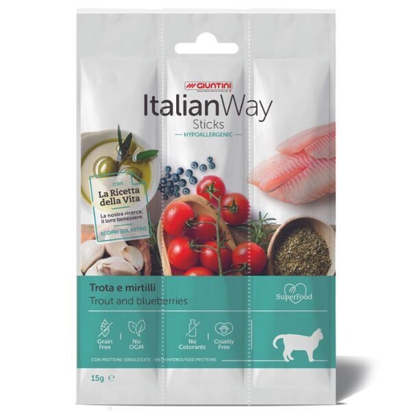 ItalianWay Sticks Hypoallergenic Gatto 15 gr trota e mirtillo