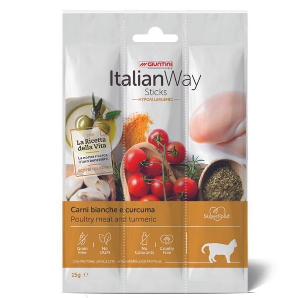 ItalianWay Sticks Hypoallergenic Gatto 15 gr carni bianche e curcuma
