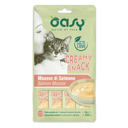 Oasy Gatto Snack Creamy Mousse Di salmone 4x15 Gr