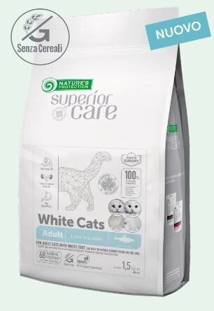 Natures protection Superior Care White Cats 1,5kg Aringa per gatti bianchi + Snack omaggio a scelta