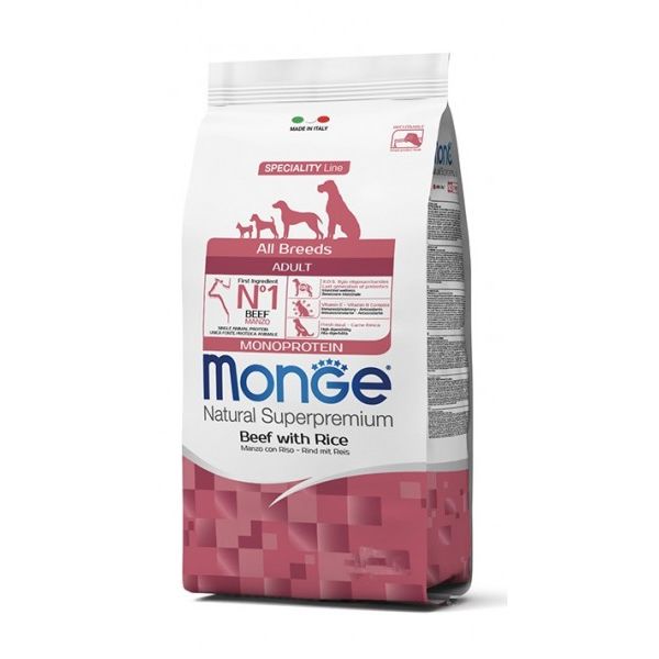 Monge natural super premium - All Breeds Adult Monoprotein Manzo con Riso 12kg