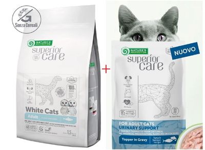 Natures protection Superior Care White Cats 1,5kg Aringa per gatti bianchi  + Umido funzionale OMAGGIO 70gr