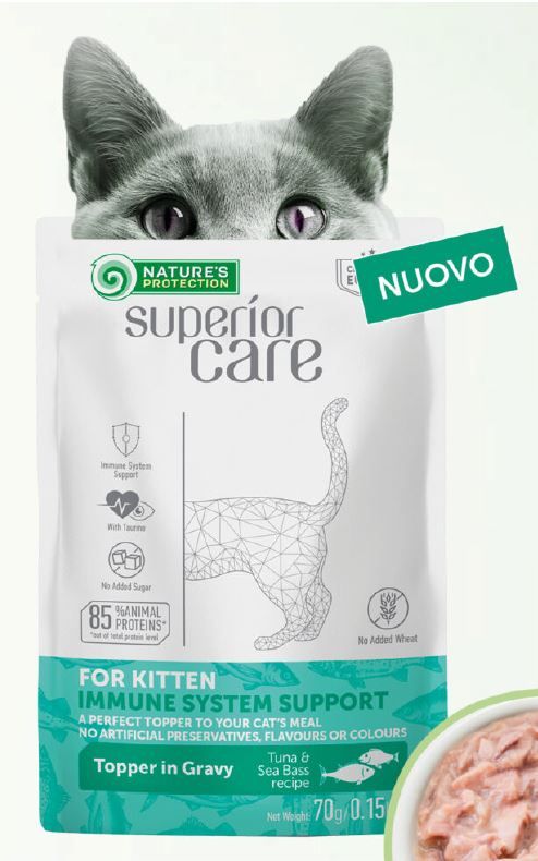 Superior care umido funzionale gatto tonno e salmone Kitten tonno e branzino 70gr
