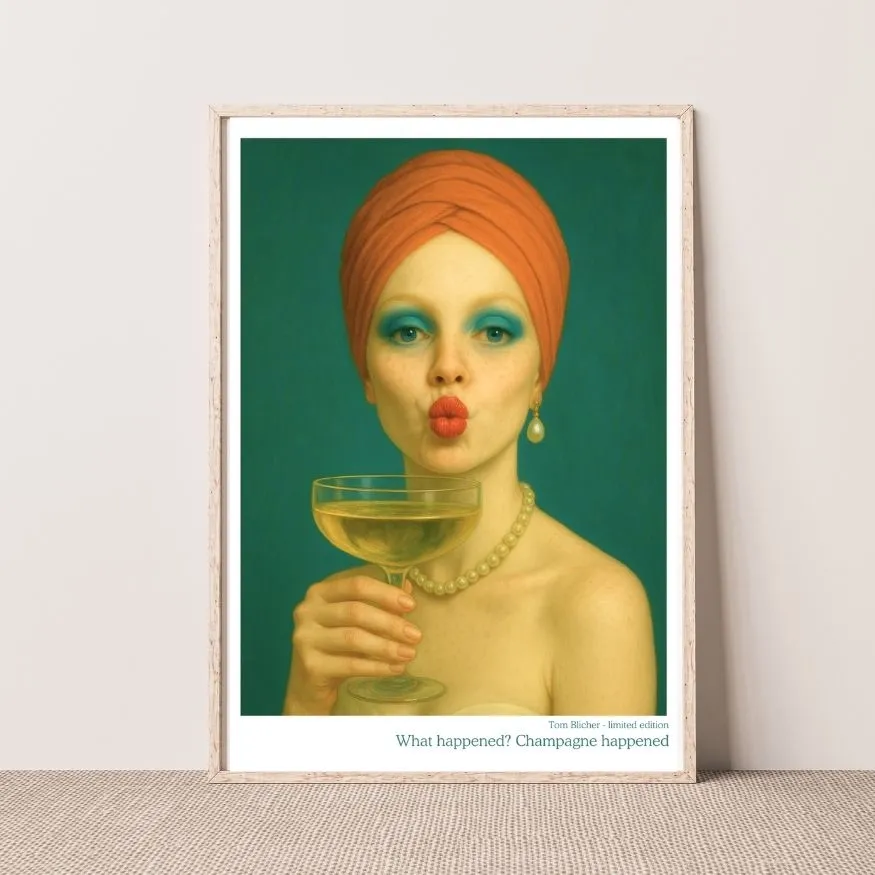 Kunstplakat - What happened? Champagne happened