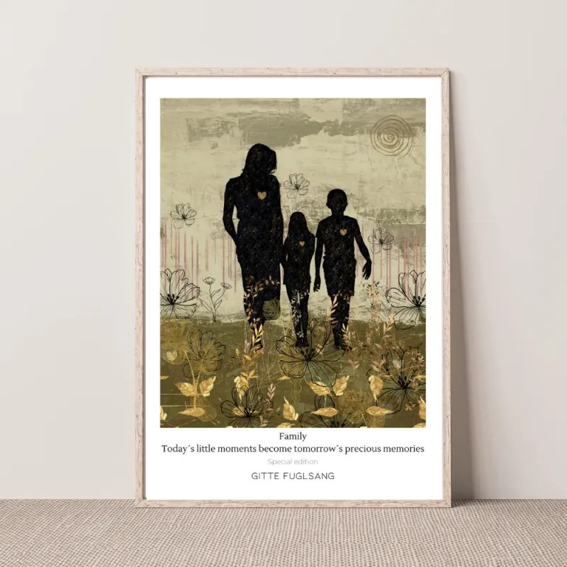 Kunstplakat - Mor med storebror og lillesøster