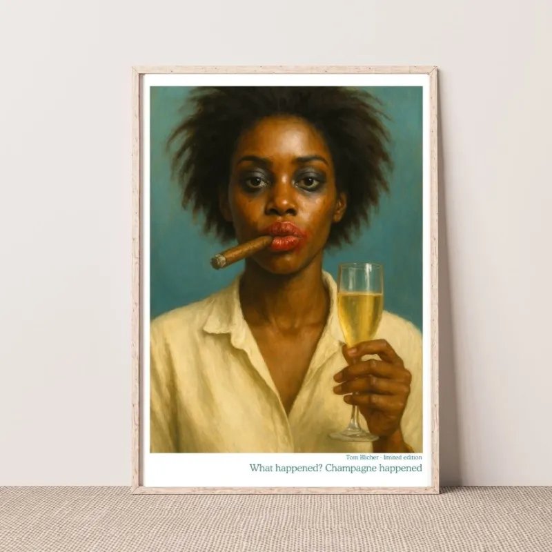 Kunstplakat - What happened? Champagne happened