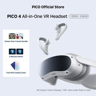 PICO 4 8/128GB All-In-One 4K+ Resolution VR Headset + Starter + Mystery Bundle (5 Free Games)