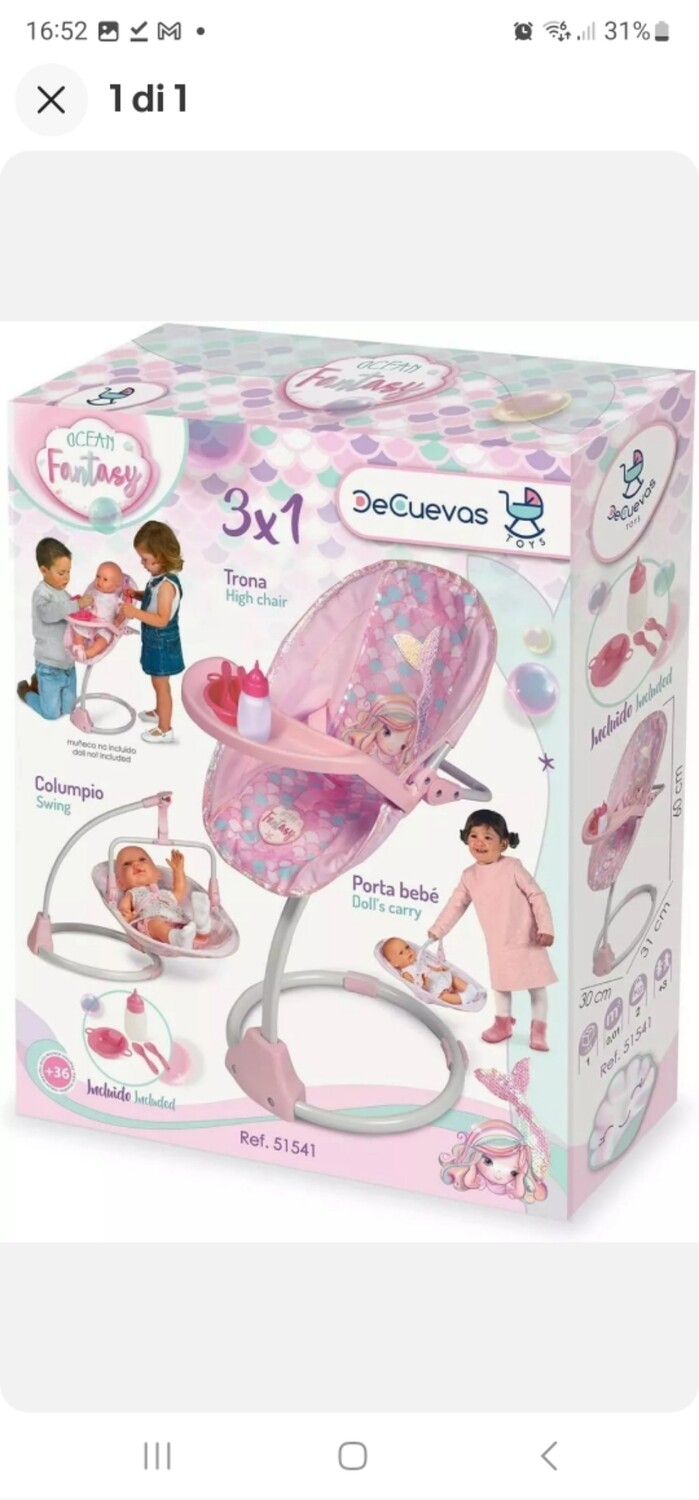 Seggiolone Altalena Ovetto 3x1 con Accessori - De Cuevas Toys 51541