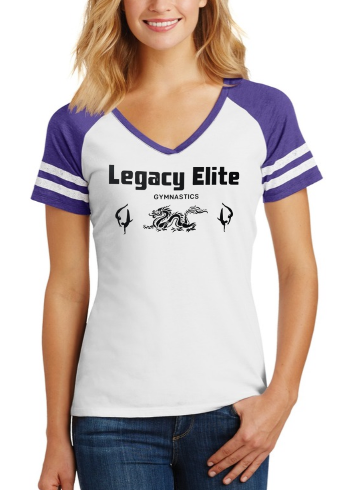Womens Purple White V Neck Tee