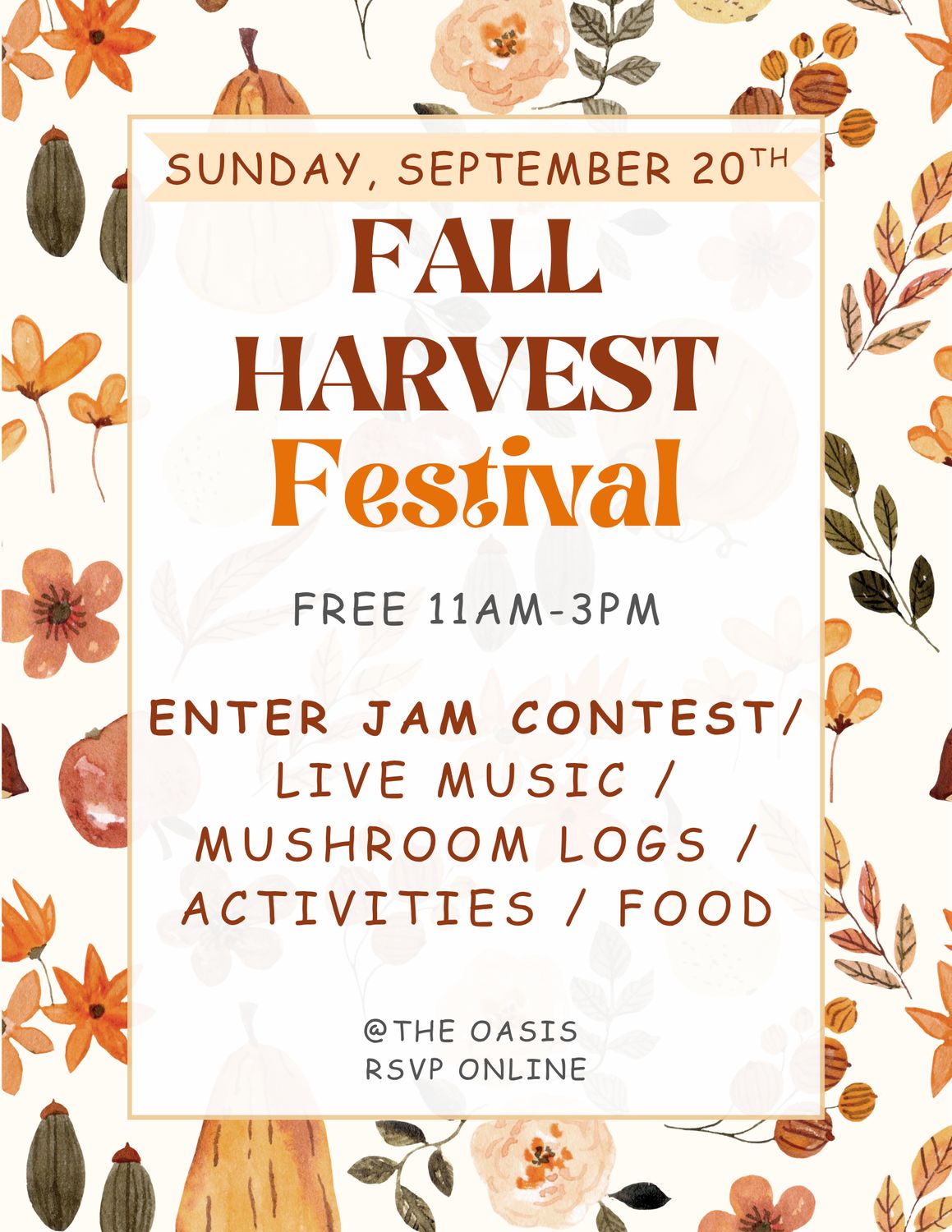 HARVEST FESTIVAL FREE SEPTEMBER 20, 11AM