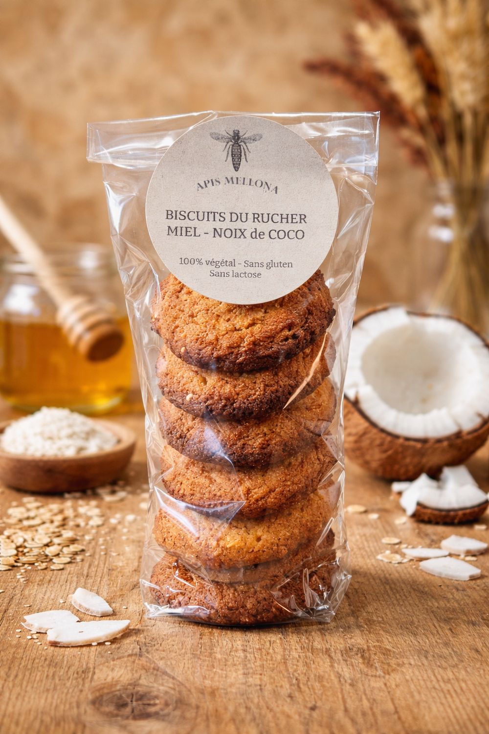 Biscuits du Rucher miel-noix de coco 100% végétal - sans gluten