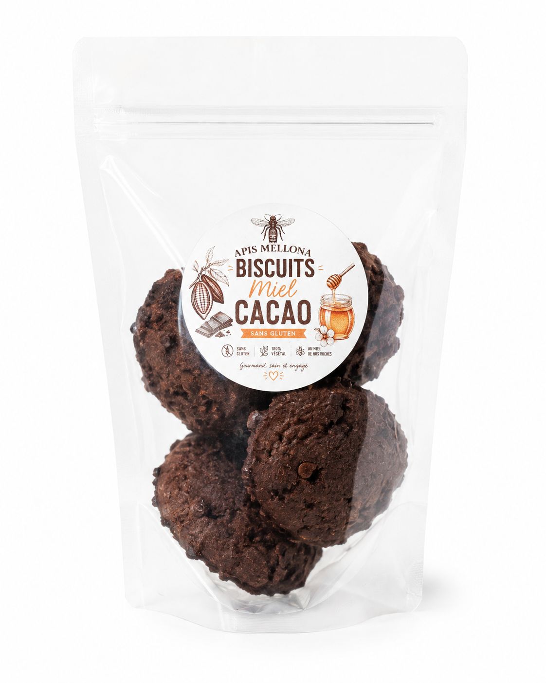 Biscuits du Rucher miel-cacao 100% végétal - sans gluten Biscuits du Rucher miel-cacao 100% végétal - sans gluten