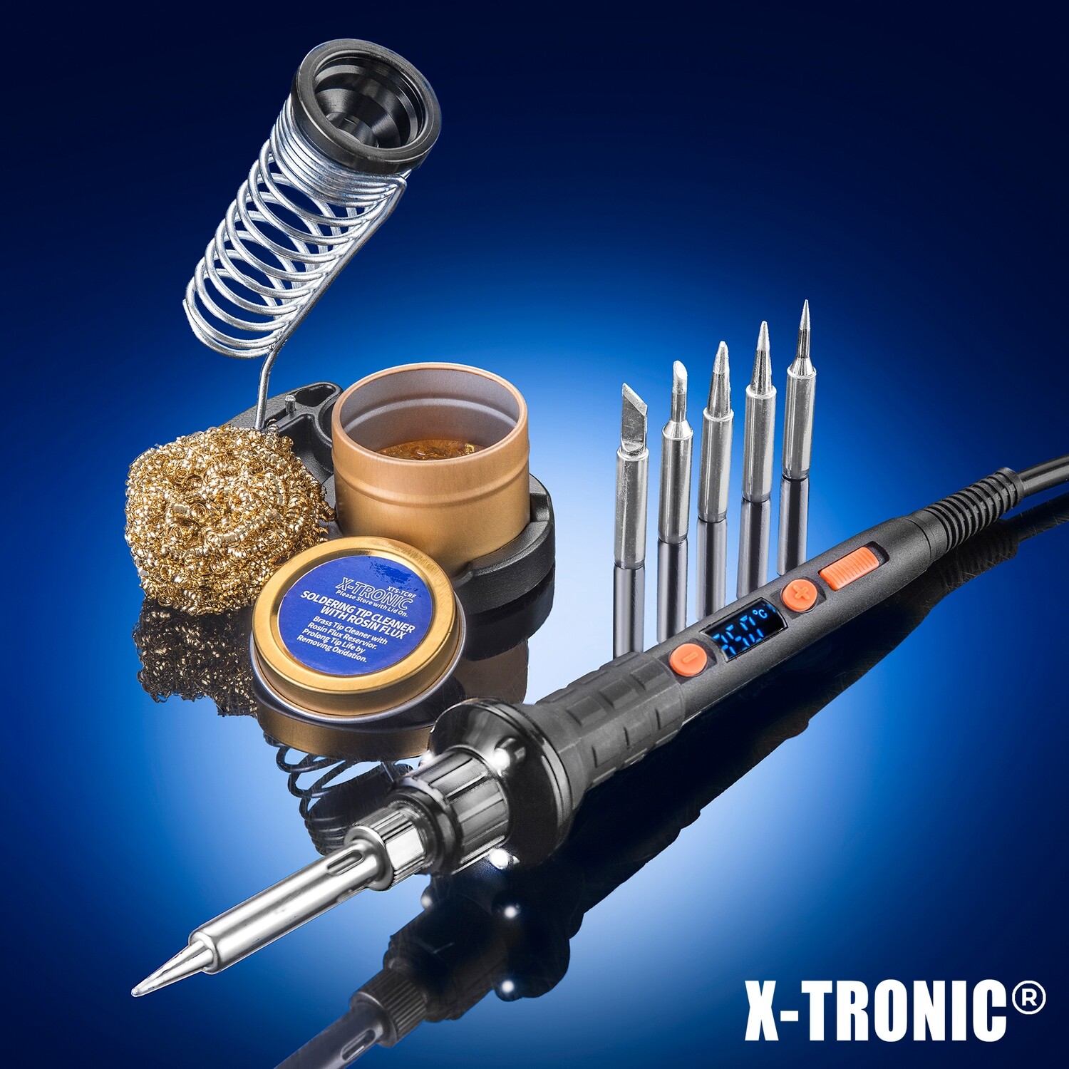 The Remarkable • Triple LED Illuminating • X-Tronic 1010-PRO-ST - 65 W Soldering Iron - 5 Extra Solder Tips, 0-99 Min Sleep Func, Digital Calibration Func, C/F Conversion, Brass Sponge/Cleaning Flux