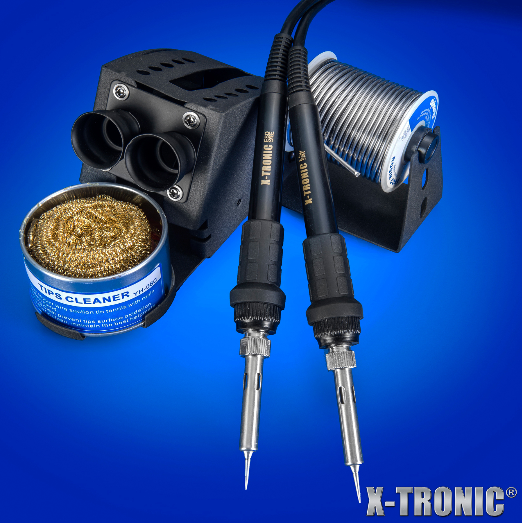 X-Tronic 8010-XTS - Dual Soldering Iron Station: ESD Safe, 6 Temp Presets, Auto Shut Down & Sleep Function, 5 Extra Soldering Tips, Solder Sucker, Tweezers, Tube of Solder, Brass Tip Cleaner & Flux X-Tronic 8010-XTS - Dual Soldering Iron Station: ESD Safe, 6 Temp Presets, Auto Shut Down & Sleep Function, 5 Extra Soldering Tips, Solder Sucker, Tweezers, Tube of Solder, Brass Tip Cleaner & Flux