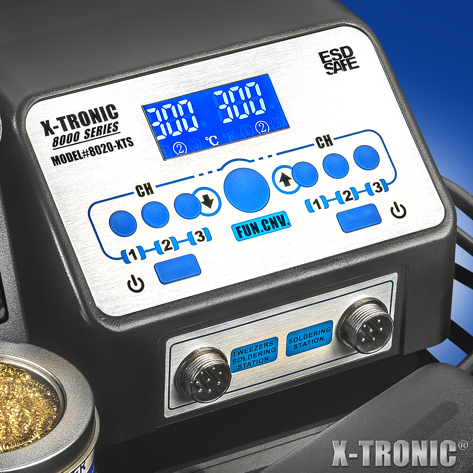 X-Tronic 8020-XTS 2-in-1 Soldering Iron &amp; Hot Tweezers Station Complete Kit: ESD Safe , 5 Extra Soldering Tips, Brass Tip Cleaner &amp; Flux