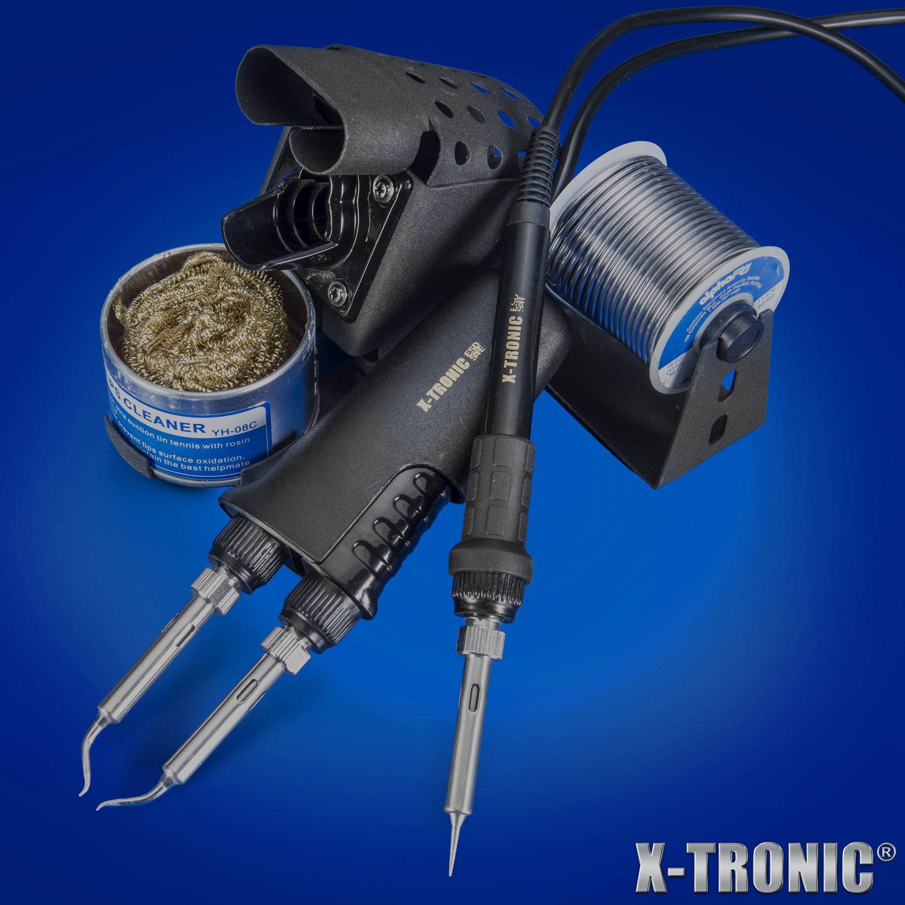X-Tronic 8020-XTS 2-in-1 Soldering Iron &amp; Hot Tweezers Station Complete Kit: ESD Safe , 5 Extra Soldering Tips, Brass Tip Cleaner &amp; Flux