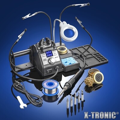 X-Tronic - Model 3060-PRO Double Digital LED Soldering Station Complete Kit with 5 Extra Sizes/Styles of Soldering Tips XTR-3060-PRO-ST