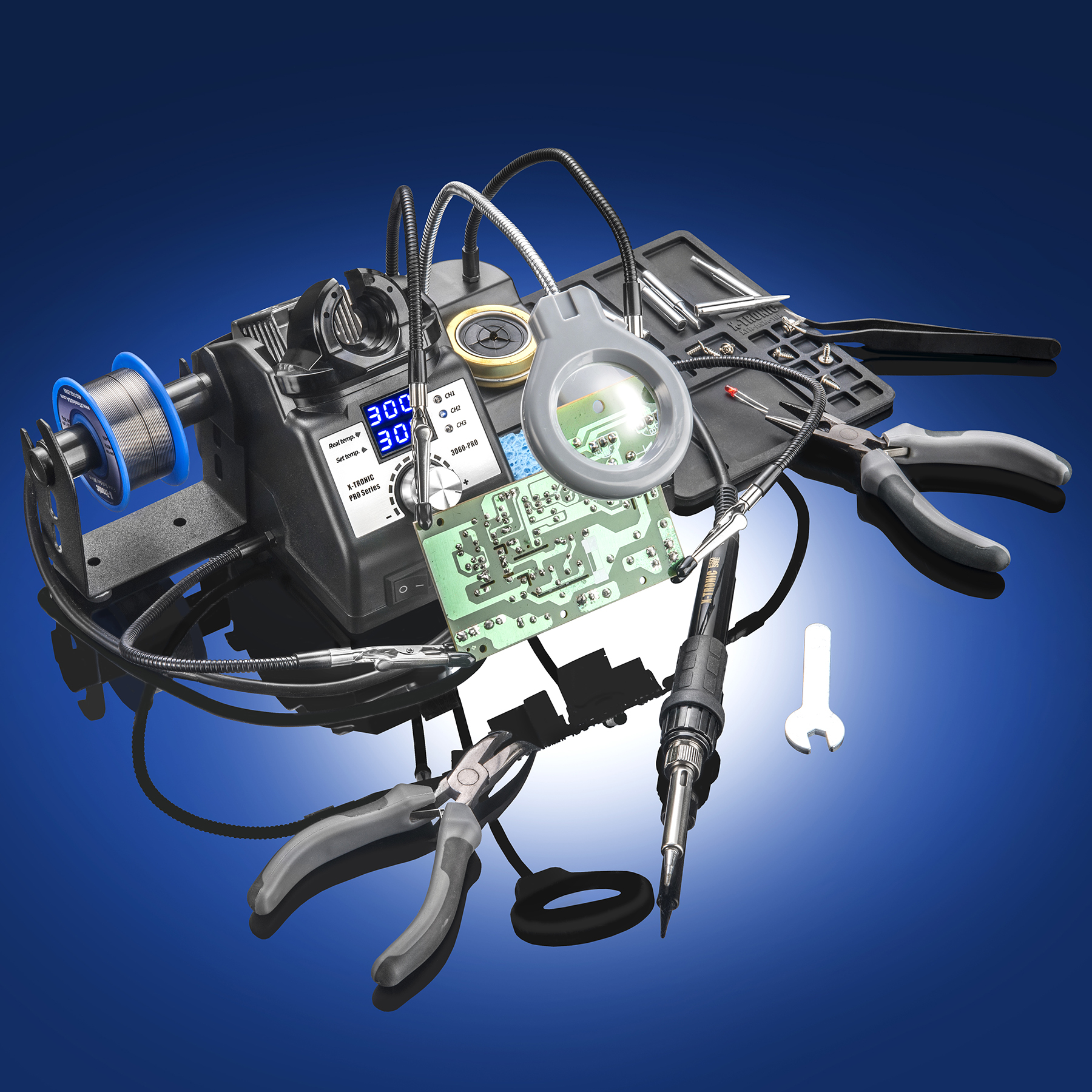 X-Tronic - Model 3060-PRO Double DigitalLED Soldering Station Complete Kit with 5 Extra Sizes/Styles of Soldering Tips Plus some Nice Added Accessories
