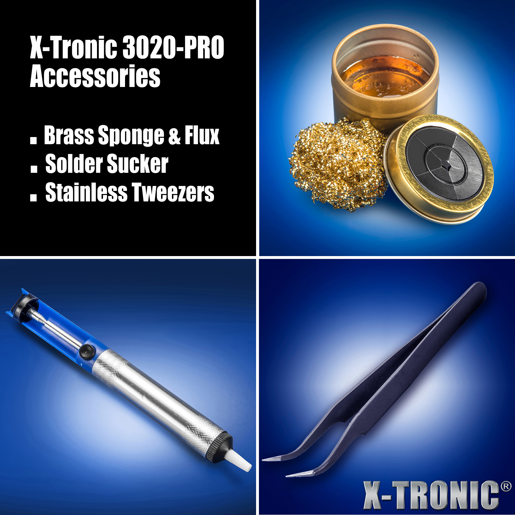 X-Tronic - 3020-XTS Soldering Station with 5 Extra Tips, Roll of Solder, Solder Sucker, Tweezers & More X-Tronic - 3020-XTS Soldering Station with 5 Extra Tips, Roll of Solder, Solder Sucker, Tweezers & More