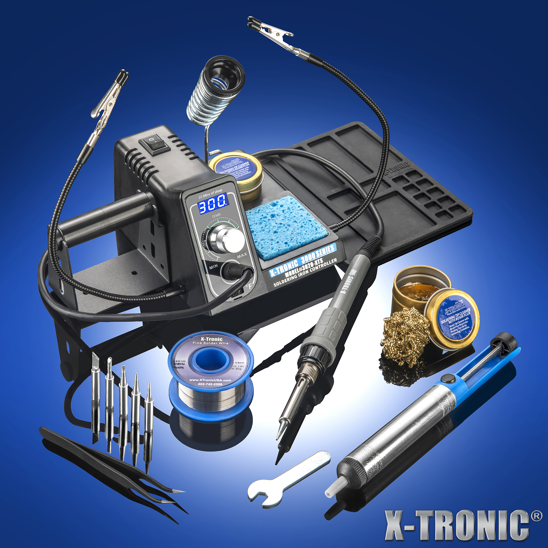 X-Tronic - 3020-XTS Soldering Station with 5 Extra Tips, Roll of Solder, Solder Sucker, Tweezers & More X-Tronic - 3020-XTS Soldering Station with 5 Extra Tips, Roll of Solder, Solder Sucker, Tweezers & More