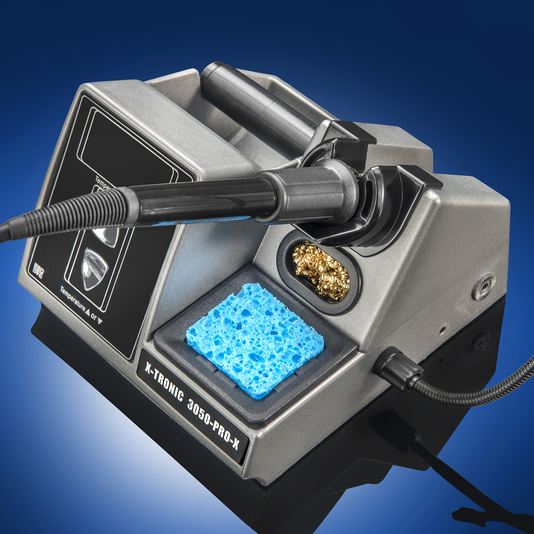 X-Tronic Model 3050-PRO-X Digital LED Soldering Iron Station with 2 Convenient Helping Hands, 1-30 Minute Sleep Function, C/F Programmable, Solder Roll Holder, Brass Tip Cleaner, & Wet Sponge X-Tronic Model 3050-PRO-X Digital LED Soldering Iron Station with 2 Convenient Helping Hands, 1-30 Minute Sleep Function, C/F Programmable, Solder Roll Holder, Brass Tip Cleaner, & Wet Sponge